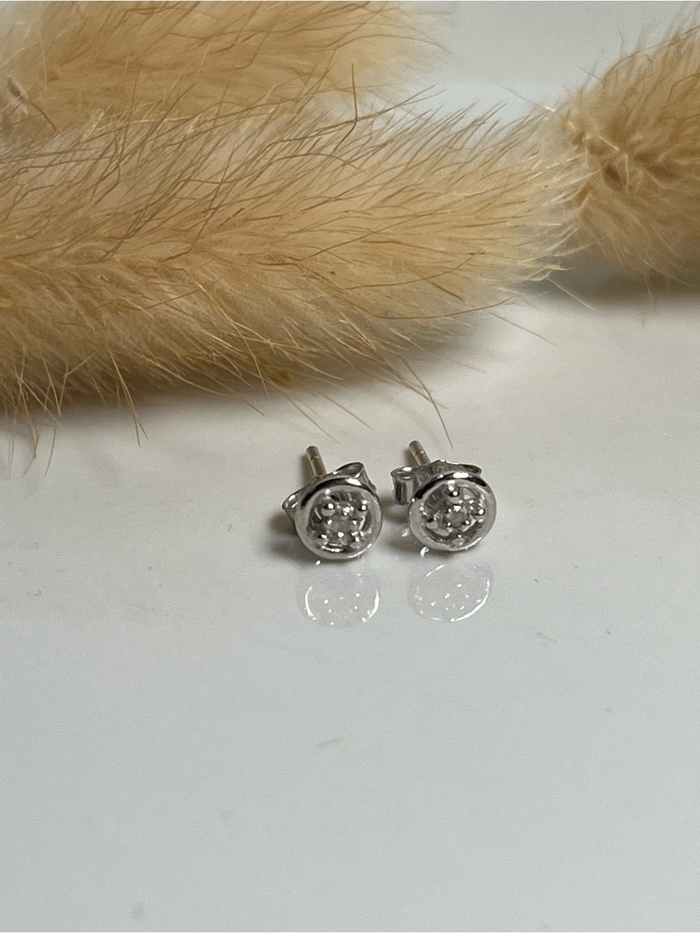 Solid 925 Sterling Silver Tiny Genuine Diamond Stud Push Back Earrings - Picture 3 of 7